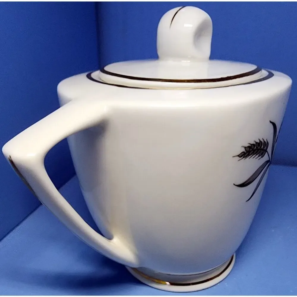 EMBASSY USA Vitrified Gold Black Wheat Pattern Sugar Bowl & Lid Pointed Handles